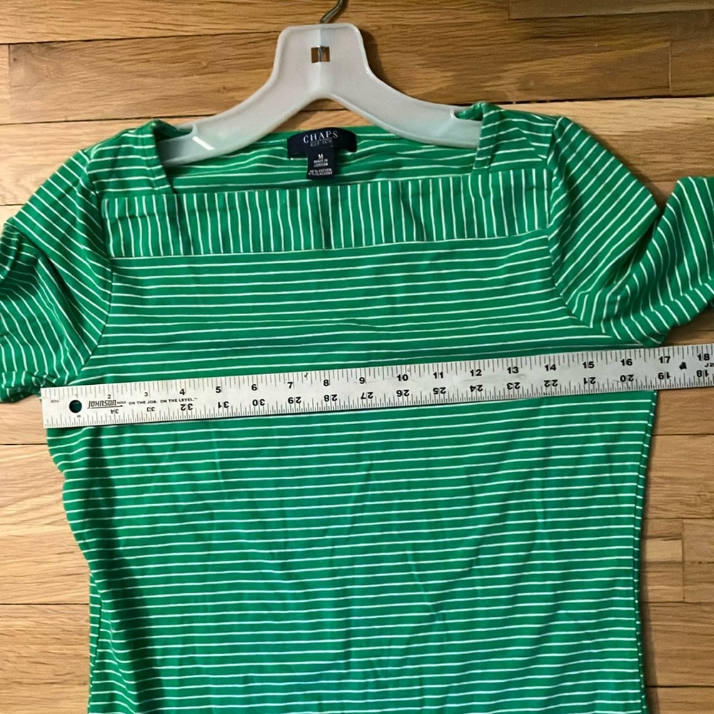Chaps Green Ribbed Fitted Blouse with Sailor Collar Medium - Picture 6 of 7